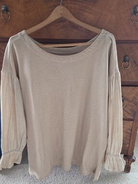 Pilcro Beige Puff-Sleeve Long-Sleeve Top